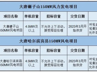 大唐300MW風電工程風力發電機組及附屬設備招標！